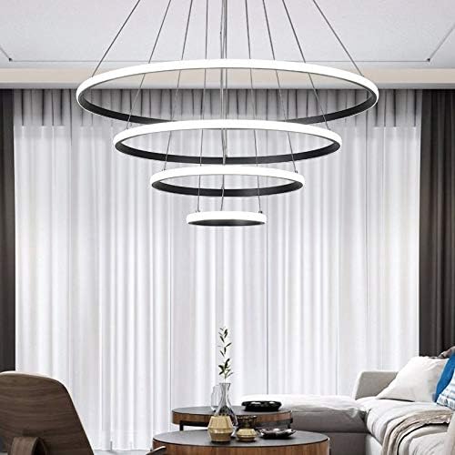 HOUDES Modern LED Chandelier with Dimmable Contemporary Ceiling Lighting,simple Pendant Light for Dinning Room, Living Room 3500K to 6000K,UL,2/3/4 rings (Black, 20cm 40cm 60cm 80cm)